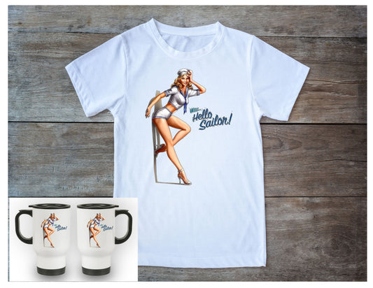 Hello Sailor T-Shirt Travel Mug Combo